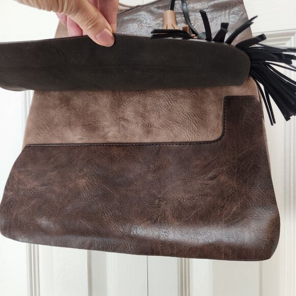espe hobo style faux leather‎ brown and tan shoulder bag tassels boho - Picture 4 of 16